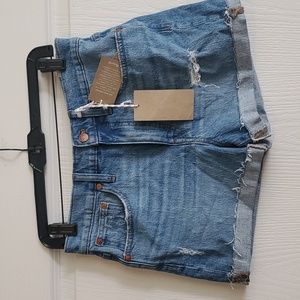 Madewell Distressed High-Waist Denim Shorts - Blue